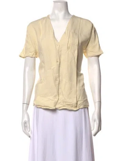 Pre-owned Raey V-neck Short Sleeve Button-up Top In Neutrals
