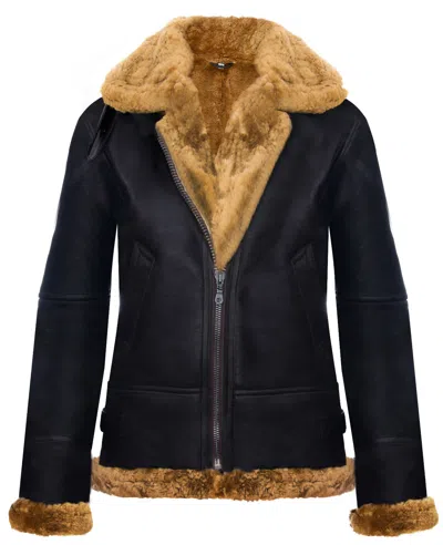 Pre-owned Raf Aviator Pilot Womens Hooded Sheepskin Jacket B3 Flying Leather  Brown Ginger