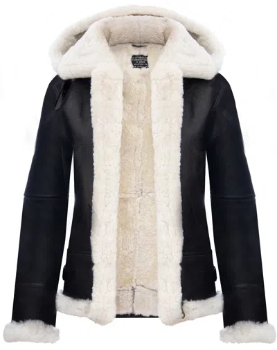 Pre-owned Raf Aviator Womens Hooded Sheepskin Jacket B3 Flying Leather  Pilot Brown Cream