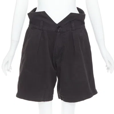 Pre-owned Raf Simons 2006 Black Cotton High Waist Paperbag Wide Shorts Eu50 Xl