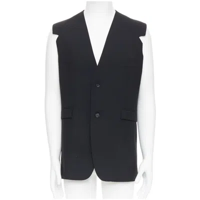Pre-owned Raf Simons 2009 Black 100% Wool V Cut Armhole Waistcoat It52 Xl