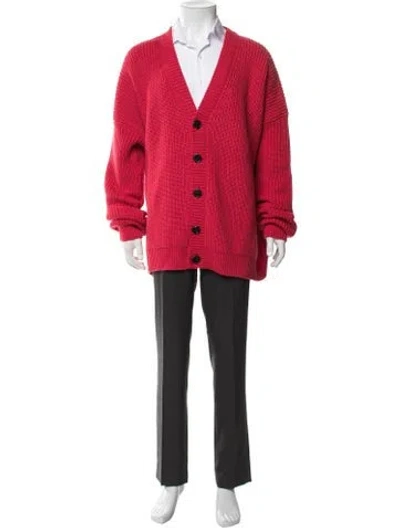 Pre-owned Raf Simons 2018 Virgin Wool Cardigan In Red