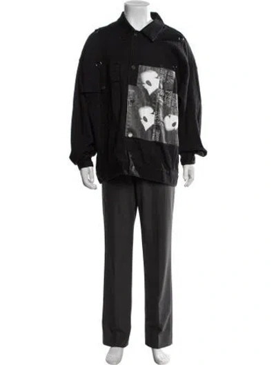 Pre-owned Raf Simons 2019 Graphic Print Denim Jacket In Black