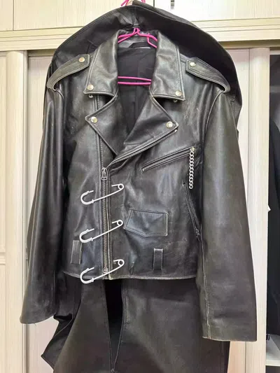 Pre-owned Raf Simons 20aw Pin Leather Jacket In Black