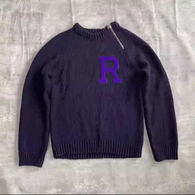 Pre-owned Raf Simons 20aw Zippered Flocked Sweater In Purple