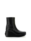 Raf Simons Square Toe Leather Ankle Boot In Black