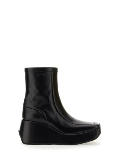 Raf Simons 85mm Leather Wedge Ankle Boots In Black