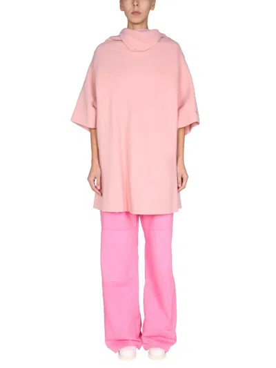 Raf Simons Draped Neck Wool Blend Mini Dress For Women In Pink