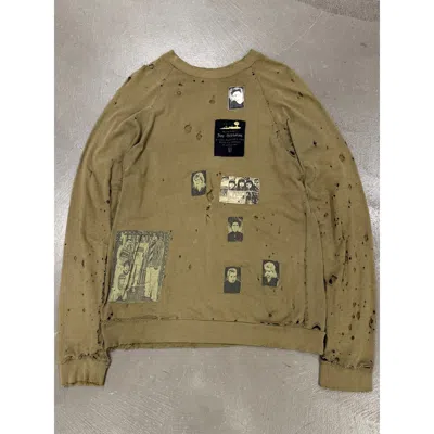 Pre-owned Raf Simons A/w2001  "riot Riot Riot" Destroyed Crewneck In Sand