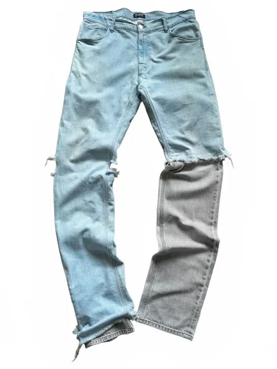 Pre-owned Raf Simons Aw20/21 Slim Double Destroyed Layer Denim In Blue