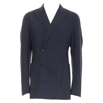 Pre-owned Raf Simons Black Virgin Wool Off Centre Buttons Patch Pocket Long Blazer It48 M