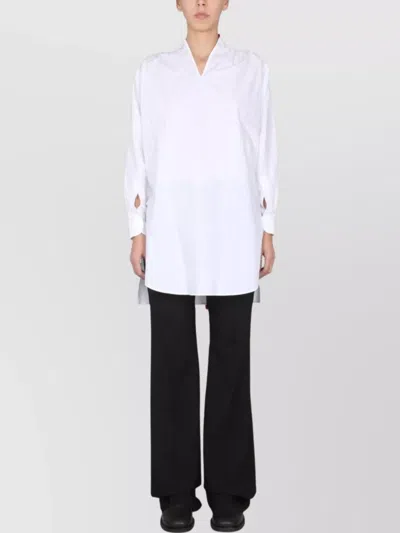Raf Simons Bow Collar Embroidered Long V-neck Shirt In White