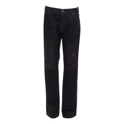 Pre-owned Raf Simons Calvin Klein 205w39nyc  Black Distressed Satin Patch Washed Jeans 31"