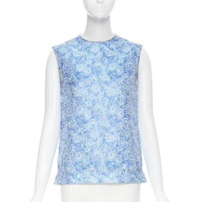 Pre-owned Raf Simons Calvin Klein 205w39nyc  Blue Floral Jacquard Sleeveless Top Fr36 S