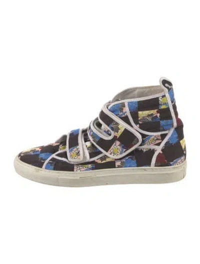 Pre-owned Raf Simons Canvas Graphic Print Athletic Sneakers In Blue