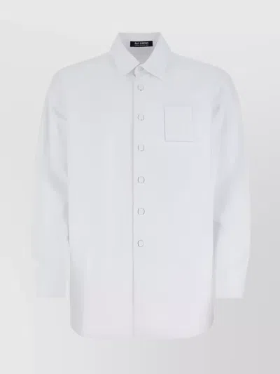 Raf Simons Chest Logo Patch Long-sleeved Cotton Shirt In Grey