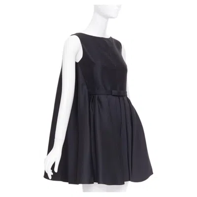 Pre-owned Raf Simons Christian Dior 2014  Black Bow Belted Pleat Cape Peplum Dress Fr34 Xs