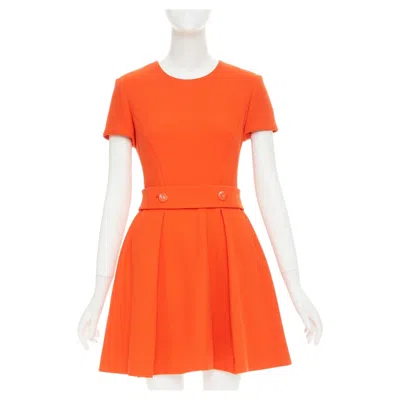 Pre-owned Raf Simons Christian Dior 2015 Structured Tangerine Orange Wool Crepe Dress Fr38 M