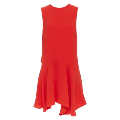 Pre-owned Raf Simons Christian Dior Silk Round Neck Asymmetric Handkerchief Hem Flutter Dress Fr40 M In Red