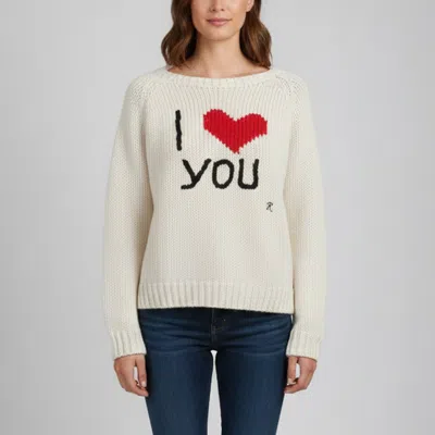 Pre-owned Raf Simons Cream "i Love You" Chunky Knit Crewneck Sweater L In White