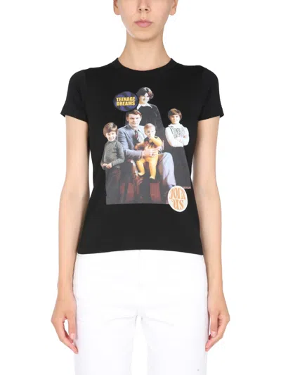 Raf Simons Crew Neck Front Print T-shirt In Black