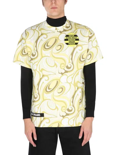 Raf Simons Crew Neck T-shirt With All Over Hippie Print - Men's In Yellow