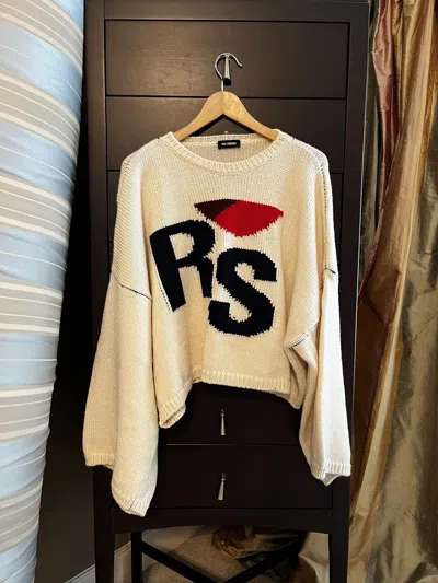 Pre-owned Raf Simons Cropped Knitted Rs Sweater In Beige