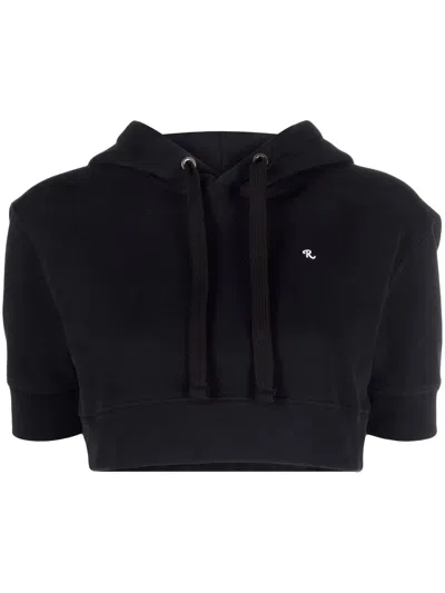 Raf Simons Cropped Short-sleeve Hoodie In Black