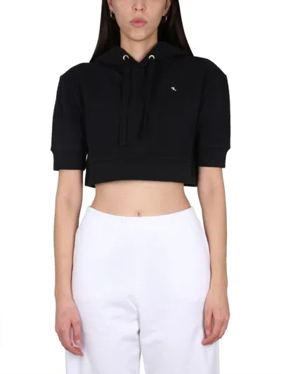 RAF SIMONS CROPPED SWEATSHIRT WITH DRAWSTRING HOOD