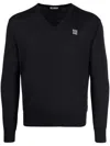 Raf Simons Logo-embroidered Fine-knit Merino Jumper In Black