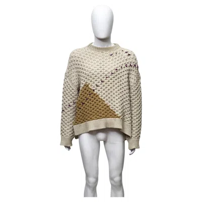 Pre-owned Raf Simons Fall/winter 2018 Cream Wool Color-block Pullover Sweater In White
