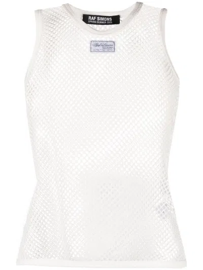 Raf Simons Fishnet-knit Round-neck Top In Weiss