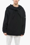 Raf Simons Fleece Cotton Oversized Hoodie With Knot Hood In Black
