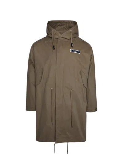 Raf Simons Fred Perry X  Embroidered Patchwork Brown Parka With Drawstring Details