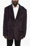 Raf Simons Fuzzy Effect Oversized Blazer With Notch Lapel In Brown