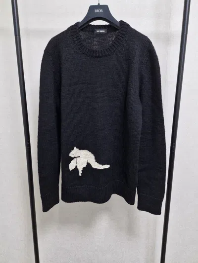 Pre-owned Raf Simons Fw15 Intarsia Bird Knit Sweater In Black