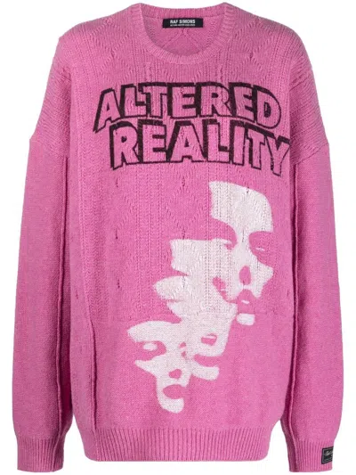 Raf Simons Graphic-intarsia Knit Merino Jumper In Pink