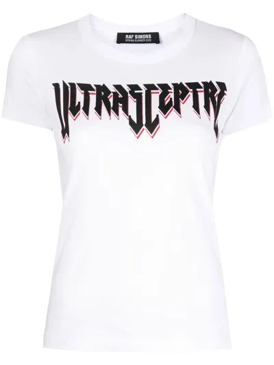 Raf Simons Logo Print Crew Neck T-shirt For Women In White