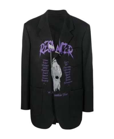 Raf Simons Graphic-print Single-breasted Blazer In Black