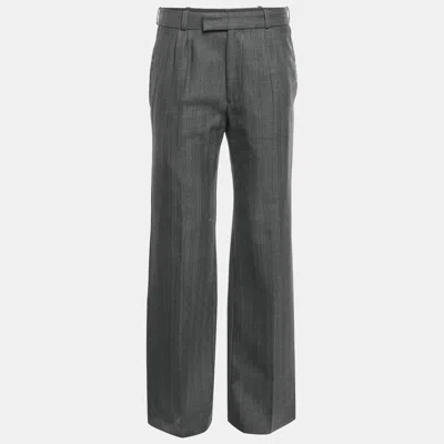 Pre-owned Raf Simons Grey Wool Pinstripe Wool Trousers L In Gray