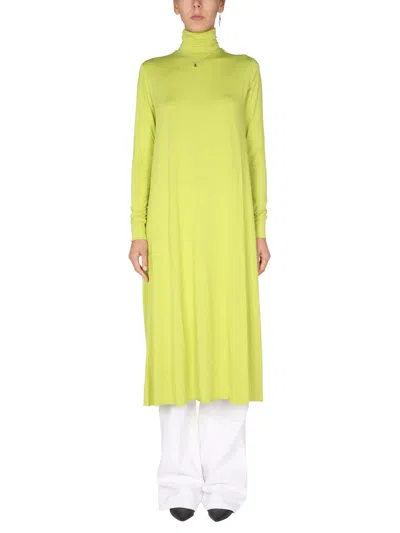 Raf Simons High Neck Embroidered Long Dress In Green