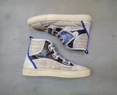 Pre-owned Raf Simons High Top Sneakers White Blue Size 10 43 Leather In White/blue