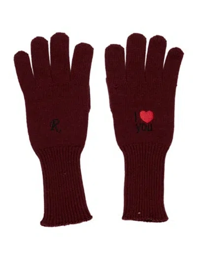 Pre-owned Raf Simons "i Love You" Wool Gloves W/tags In Burgundy