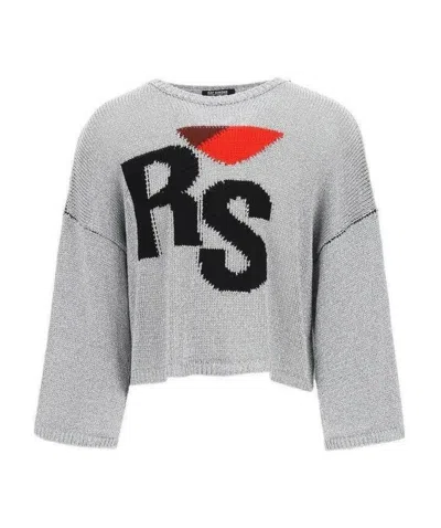 Raf Simons Intarsia-logo Jumper In Gray