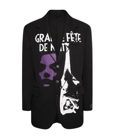 Raf Simons Lapel Printed Suit Jacket In Black