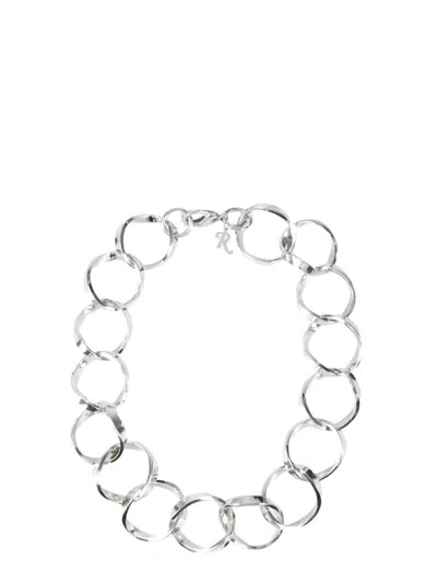 Raf Simons Linked Rings Chain Collar Necklace In Silver