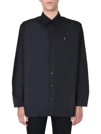 Raf Simons Logo Embroidered Button Shirt In Black