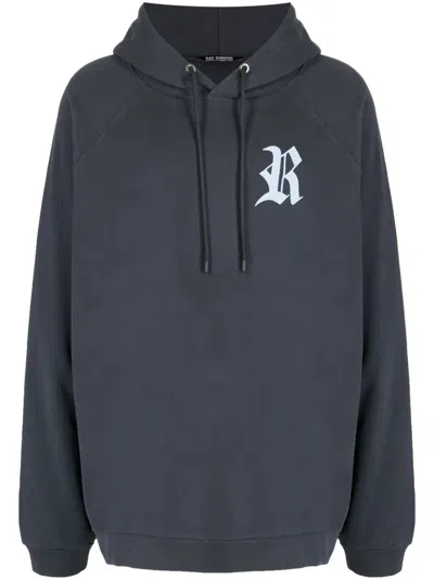 Raf Simons Logo-embroidered Cotton Hoodie In Blue