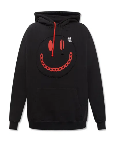 Raf Simons Logo Hooded Sweater In Black