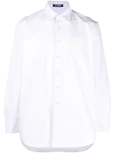 Raf Simons Logo-patch Denim Overshirt In White
